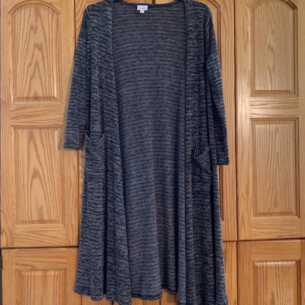 Lularoe Grey & black long cardigan (size Small)